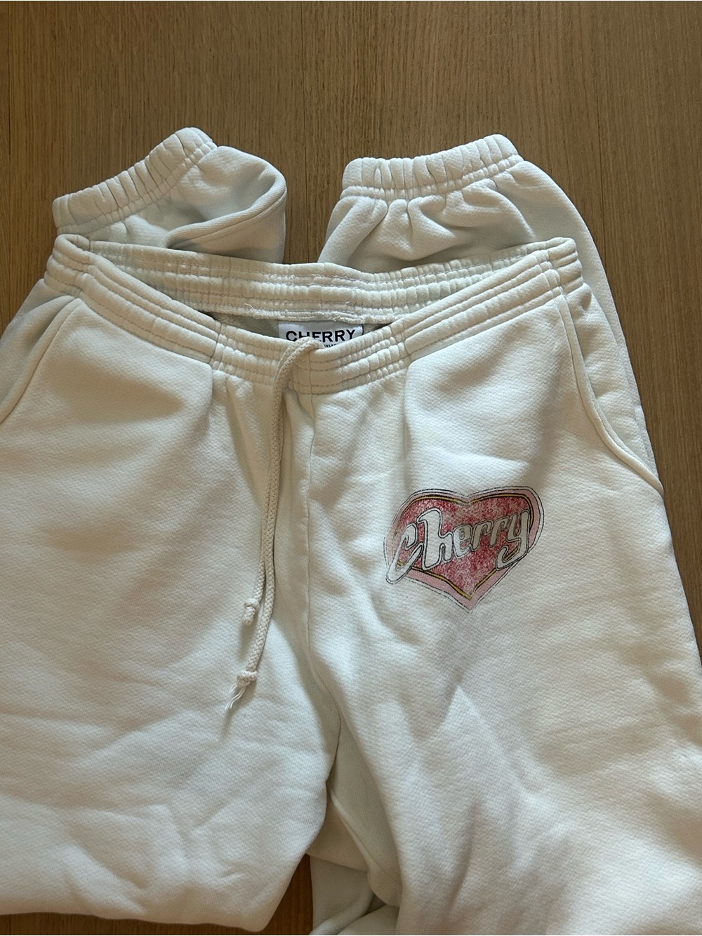 Cherry LA White Sweatpants with Pink-Red Heart Logo